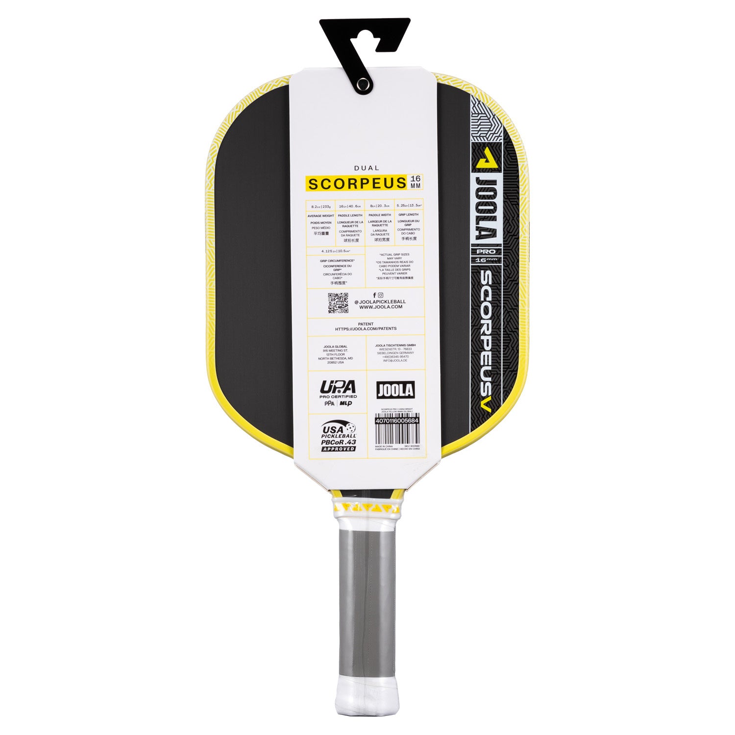 JOOLA Scorpeus Pro V Anna Bright 16mm Paddle