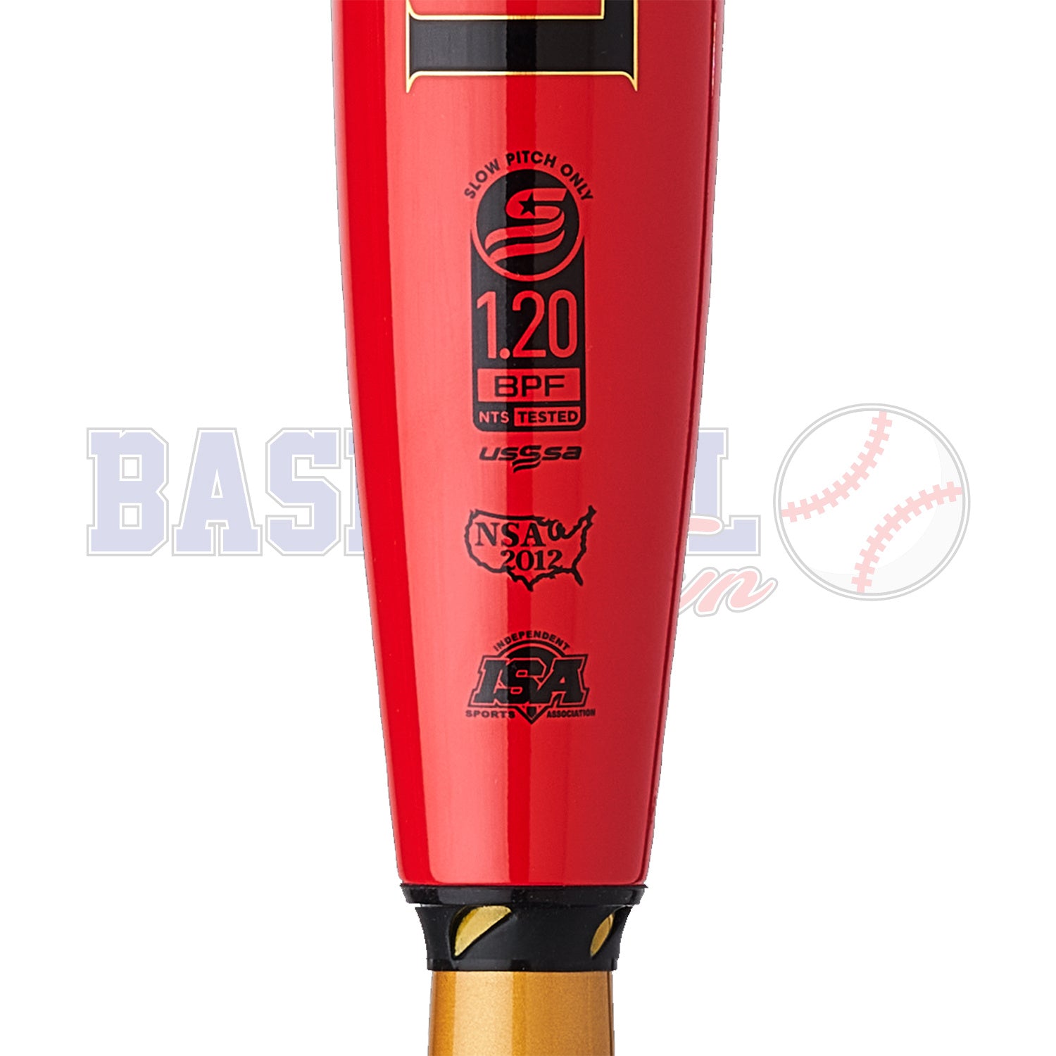 Bâton de Slowpitch 2024 Genesis Rouge et Or V2 Balancé Baril 13"